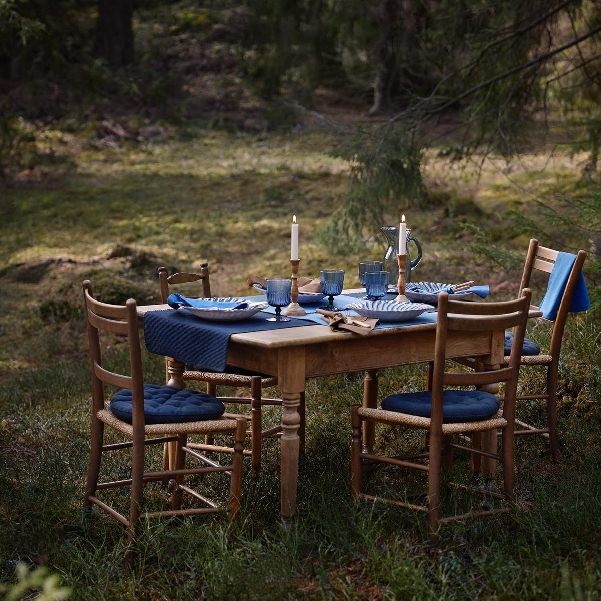 Tafelrunner Ribbelkatoen Donkerblauw 45 x 150 cm - Keuken en Eettafel Decoratie