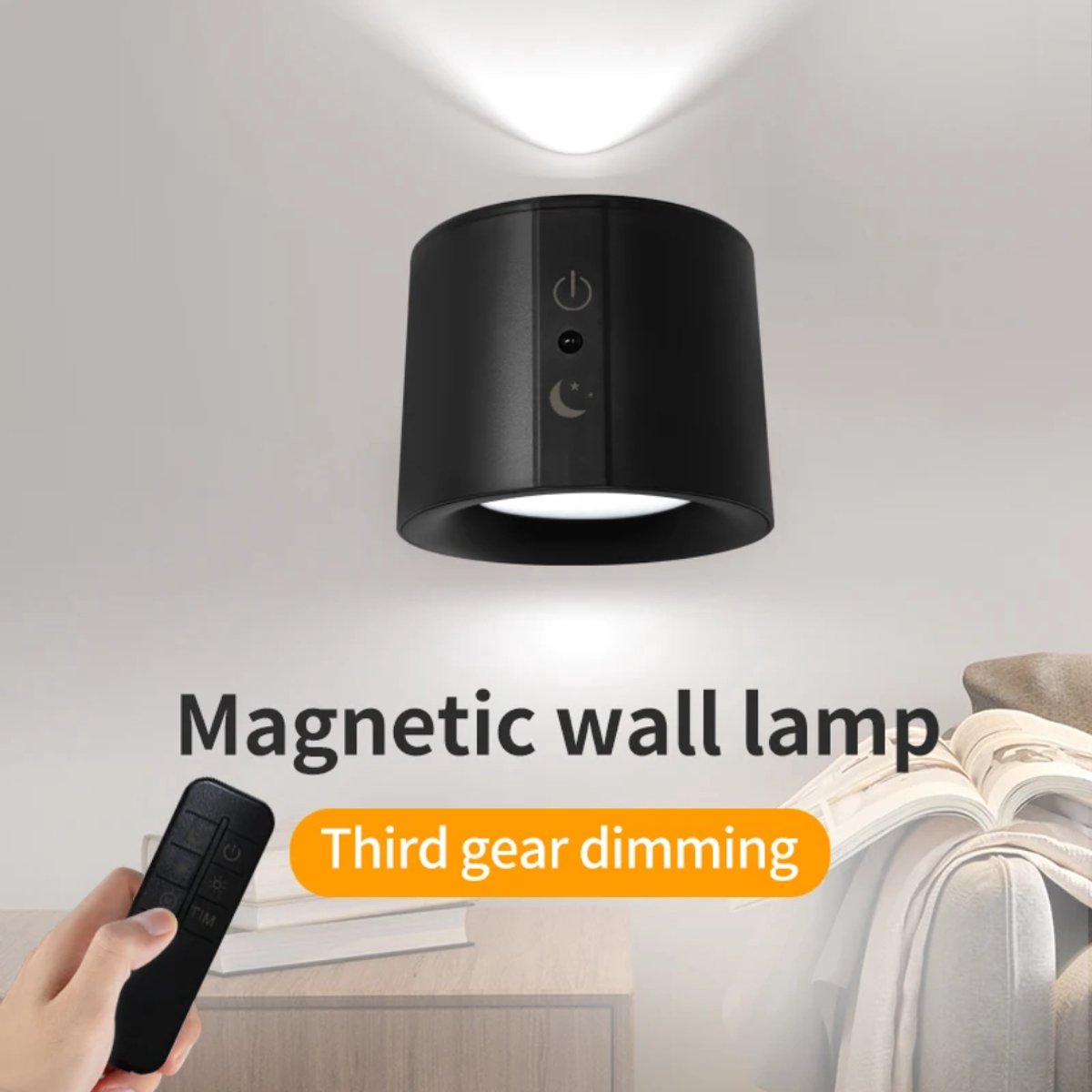 Oplaadbaar Wandlamp Voor Binnen – Zwart - 2 Zijdige Verlichting - 2500mAh - Draadloos & Dimbaar - Magnetisch afneembaar – Met Luxe Afstandsbediening & Touch Control – 3 Kleuren