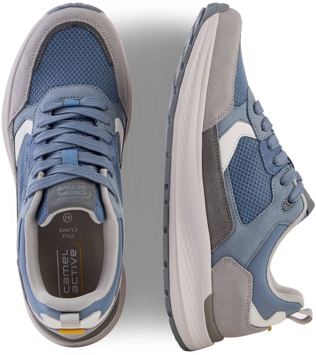 camel active Casual sneaker van leer en textielmix - Maat menswear-42 - Lichtblauw