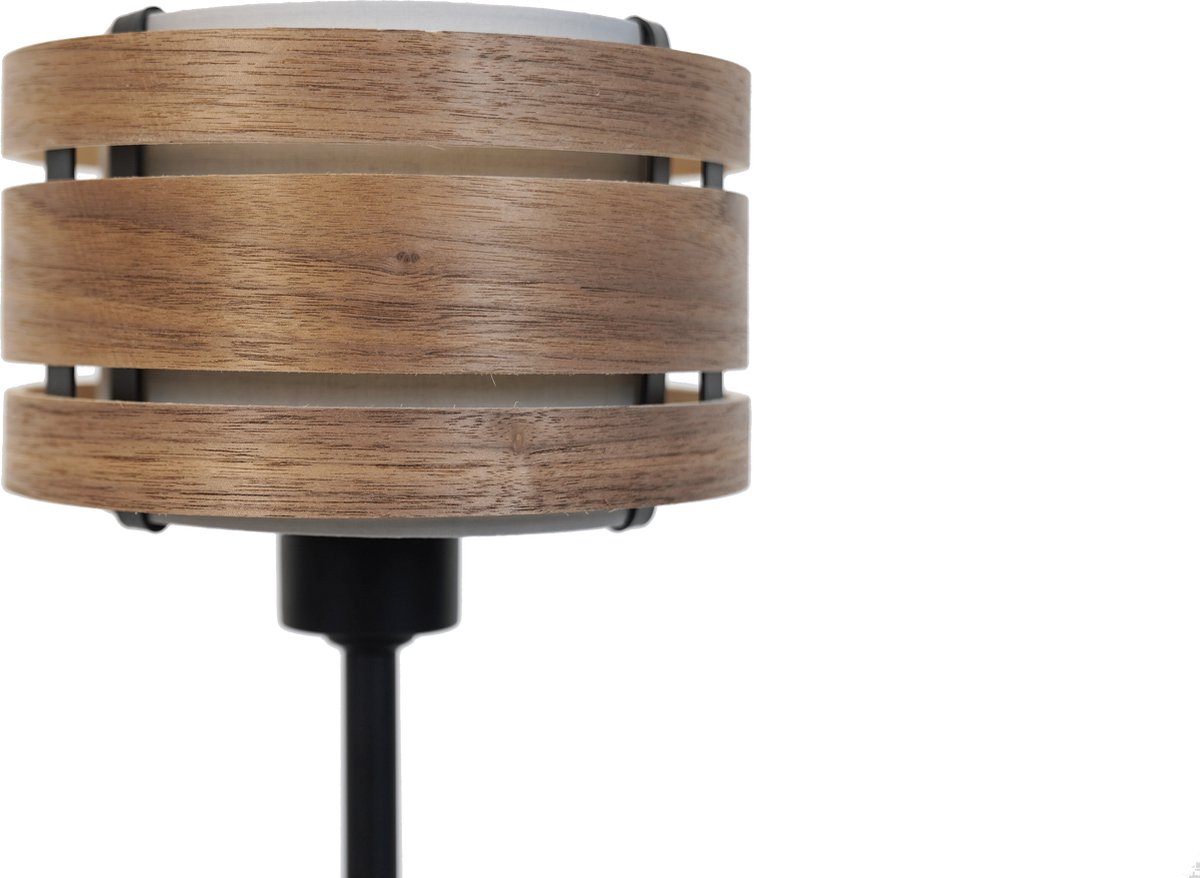 Lampenkap 25cm-Hout (donker walnootfineer)-Stof (Lichtgrijs) 'Beam'