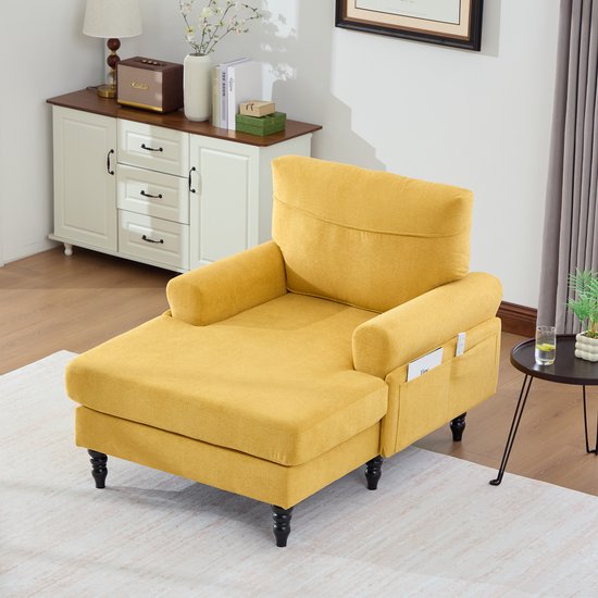 HAUSS SPOLE Fauteuil 125,5 X 97 X 86 Cm - Extra Brede Zit Met Zijvakken - Voor Woonkamer En Slaapkamer - Chenille - Mosterdgeel