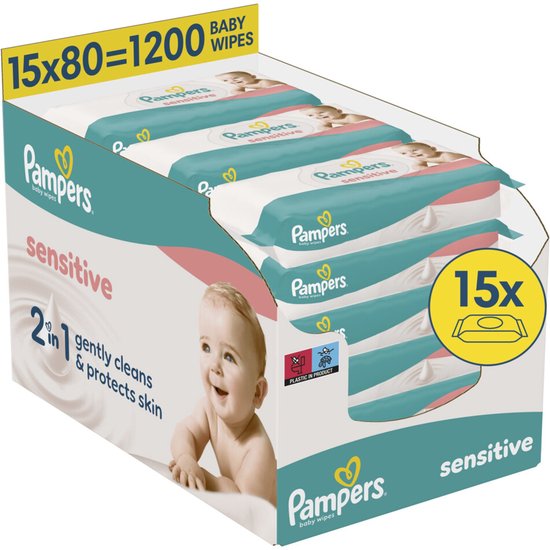 Pampers Sensitive Billendoekjes - 15 Pakken - 1200 babydoekjes