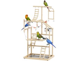 JAQZY Vogel Standaard - 4 Niveaus - Stimulerende Speelomgeving - Ladders - Schommels - Voor Kleine Vogels - 48 × 38 × 95 cm