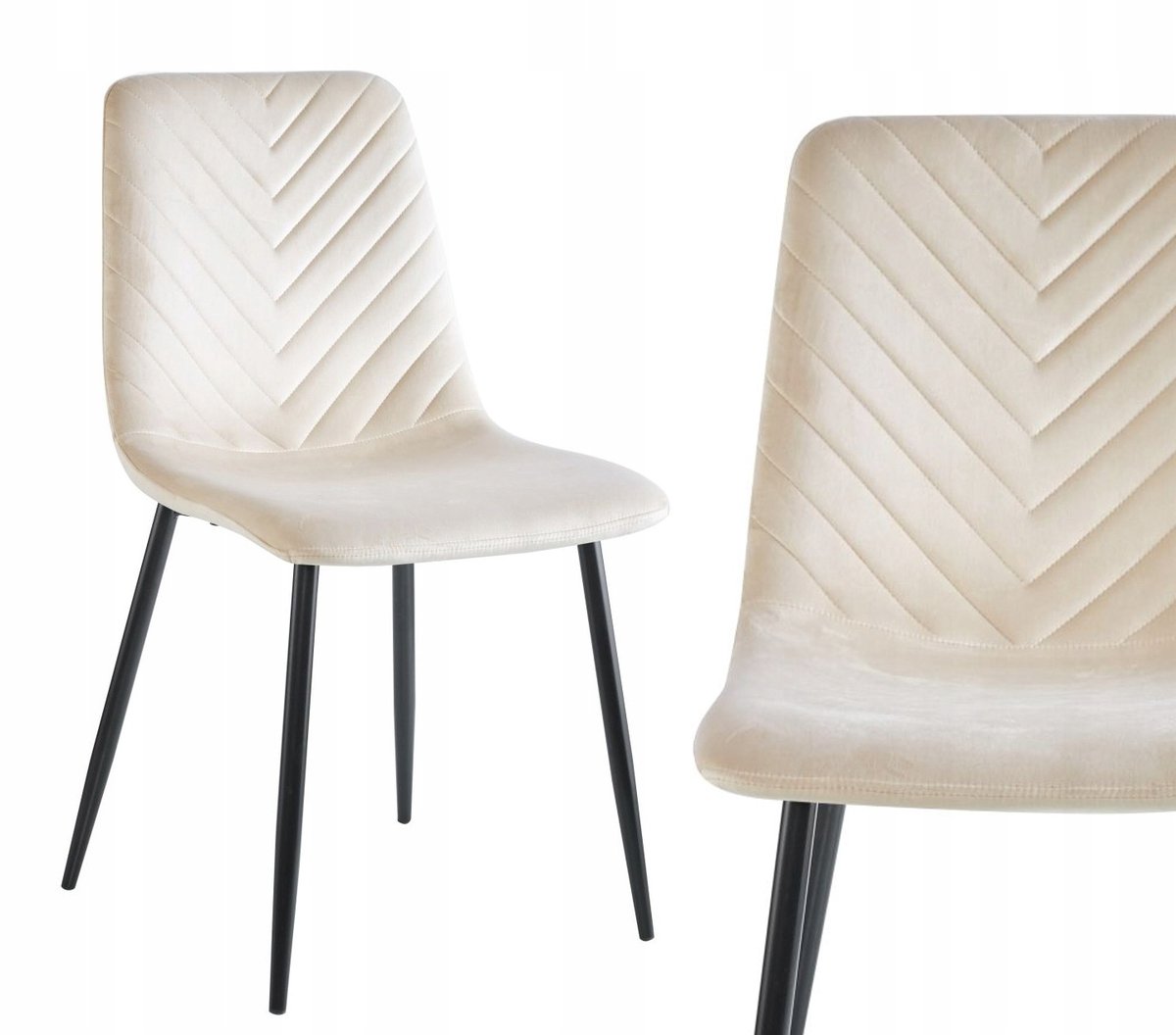 Furnitex K5-FX - Eetkamerstoel - Beige fluwelen bekleding - Zwarte metalen poten