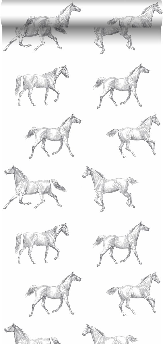 Proefstaal Walls4You behang paarden grijs en wit - 26,5 x 21 cm - 935281-S