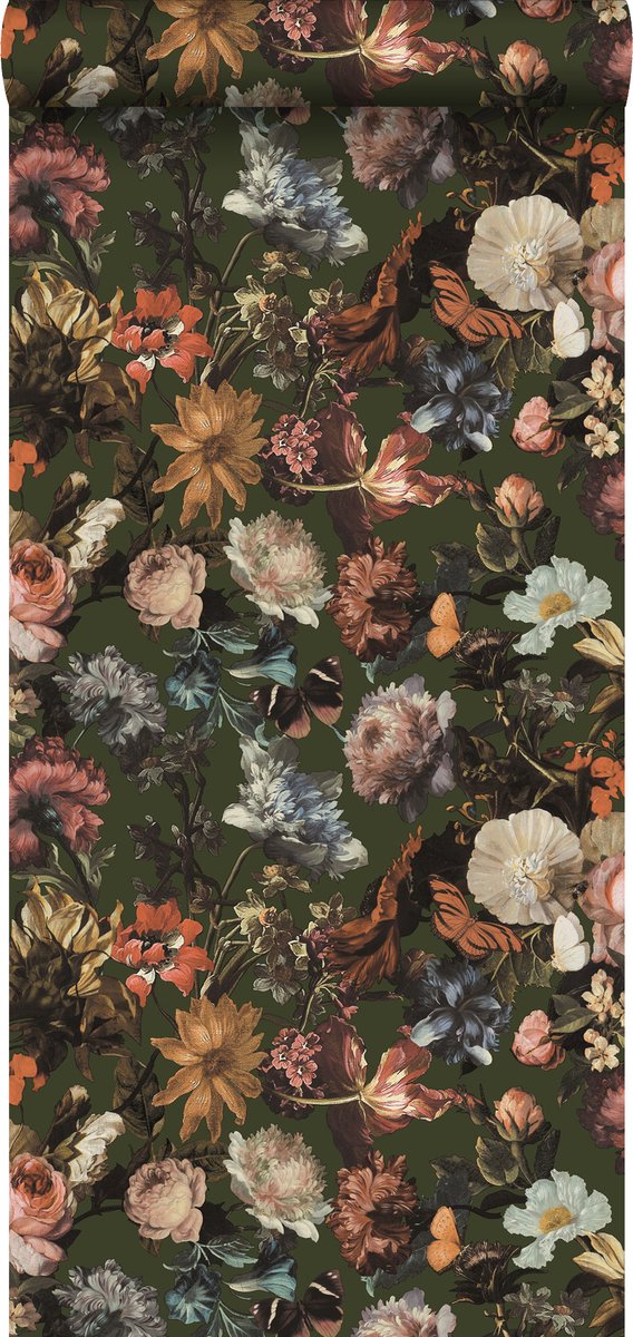 Proefstaal Walls4You behang bloemmotief groen, roze en oranje - 26,5 x 21 cm - 935329-S