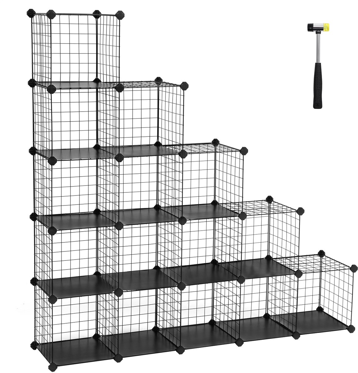SONGMICS - Schoenenrek - Modulair Opbergsysteem met 16 Vakken - Metalen Draadframe - DIY roosterrek