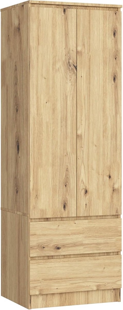 Kast Met 2 Deuren en 2 Laden | Slaapkamer Opbergmeubel | L60 x H180 x D51 cm | Laminaat Pa