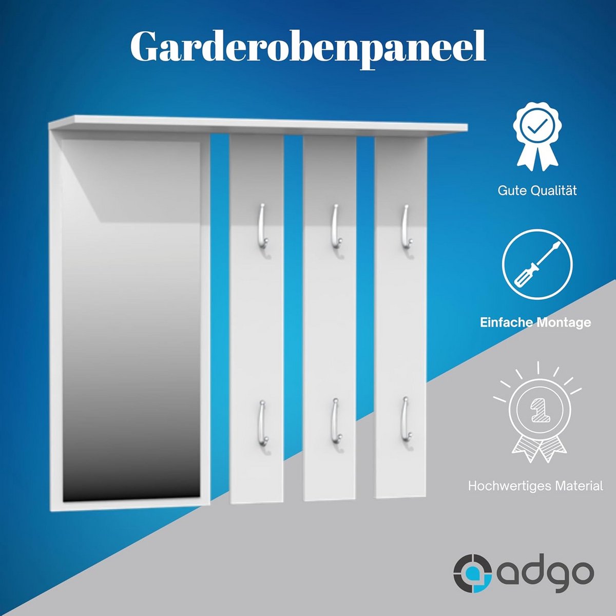 Moderne 2-in-1 Garderobeset met Spiegel en Kledinghaken