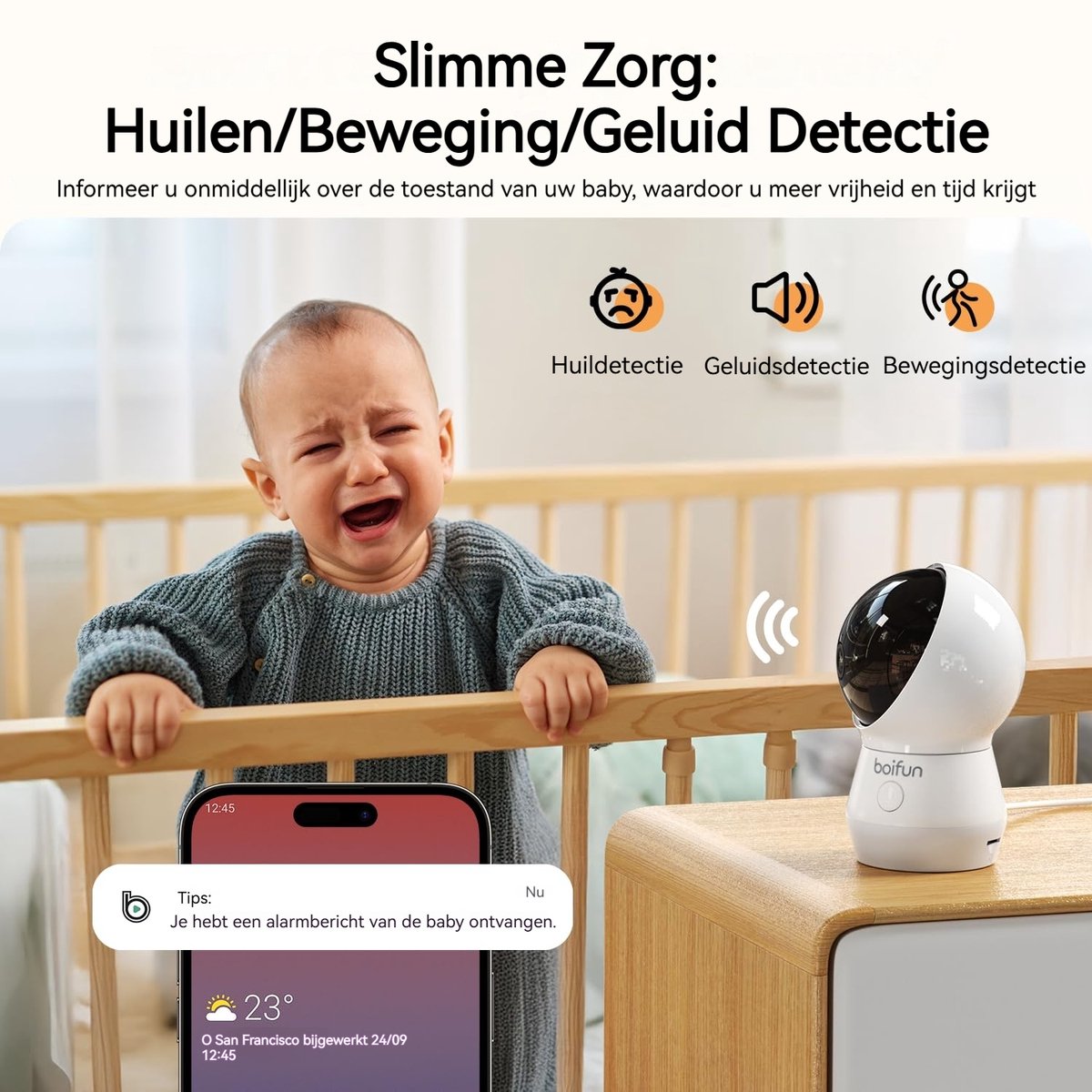 BOIFUN Babyfoon met camera - Baby Monitor met 2 Camera's - Babyfoon met Camera en App - AI-detectie (Slapen op de Buik en Gezichtsgebied) - Nachtlampje - 5.5 Inch Scherm - Video & Audio – foto 6