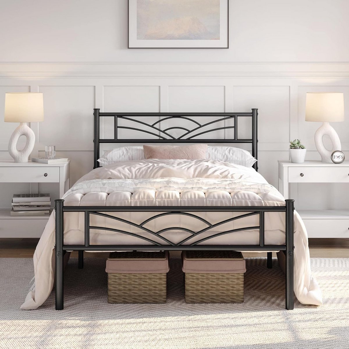 Modern metalen bedframe 90 x 190 cm voor slaapkamer en logeerkamer - zwart