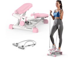MERACH 2-in-1 Mini Stepper met LCD-monitor - Draaistapper en Zijstapper - Weerstandsbanden - Belastbaar tot 150 kg - Voor Been-/Arm-/Biltraining - Beginners & Gevorderden - Fitnessoefeningen voor het Thuiskantoor - Hometrainer met Weerstand - Roze