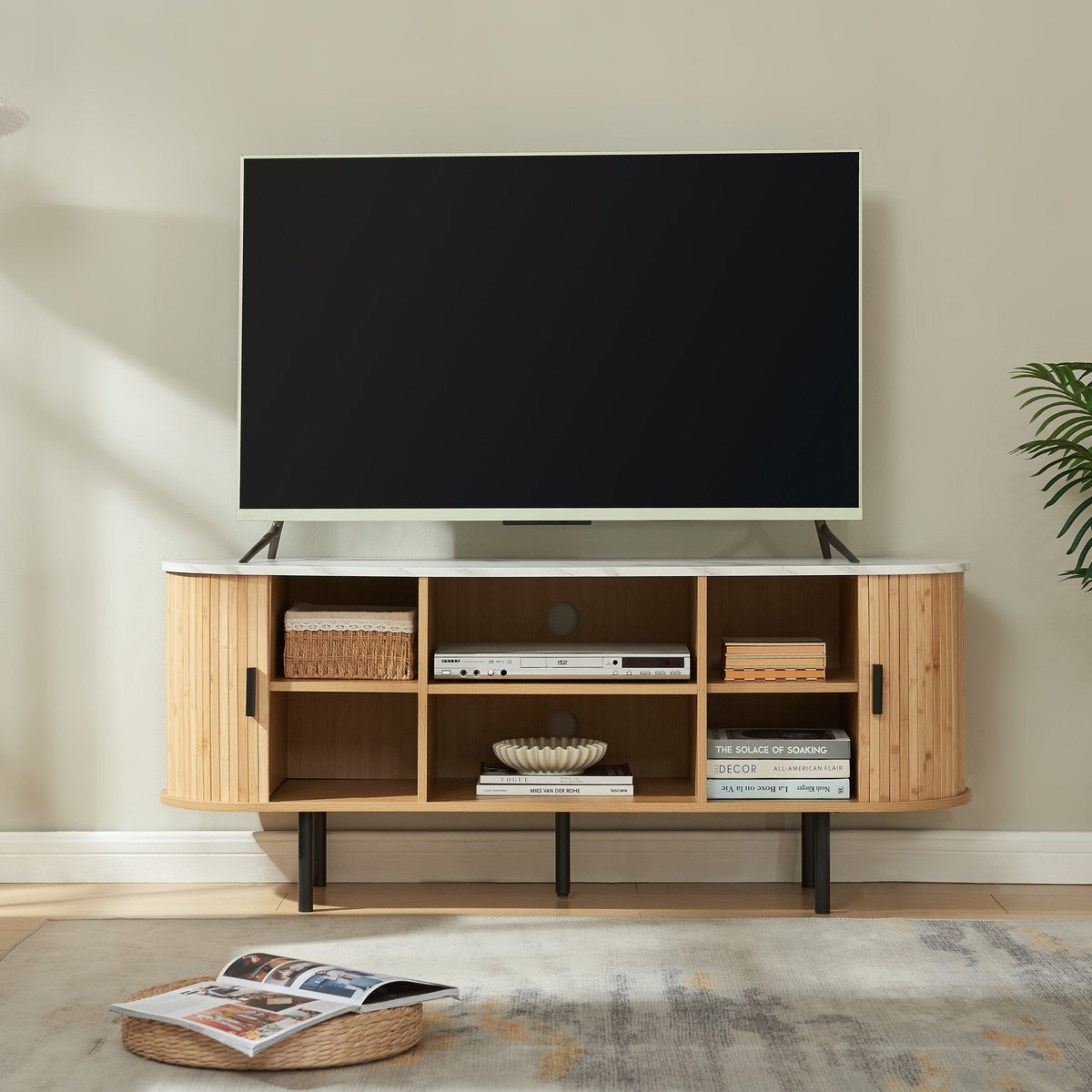 en.casa TV meubel Tvedestrand 140x40x55 cm marmer wit en naturel [en.casa]
