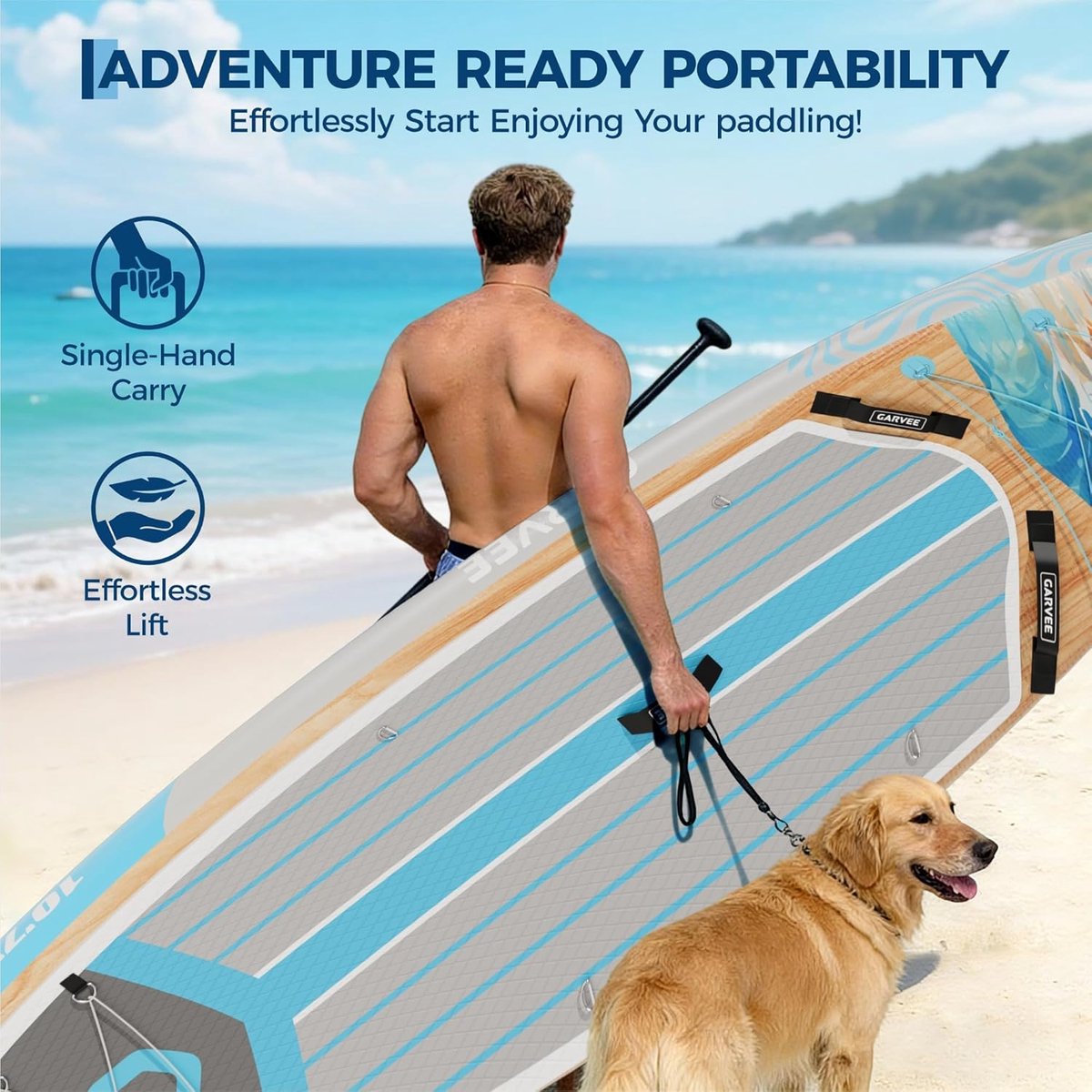 Luxe Opblaasbaar SUP Board - Houtlook Design - 200kg Draagvermogen - Extra Stabiel Stand Up Paddle Board - 2 Personen - 335×86×15 cm - Complete Set met Pomp, Peddel & Rugzak – foto 2