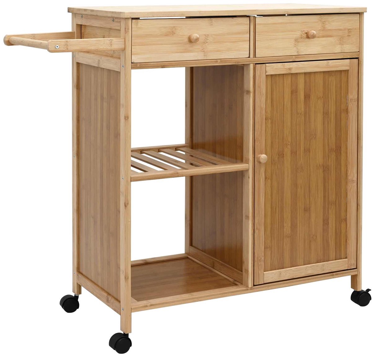 vidaXL - Keuken - Trolley - met - Wielen - Naturel - 90,5 - x - 36 - x - 86,5 - cm - Bamboe