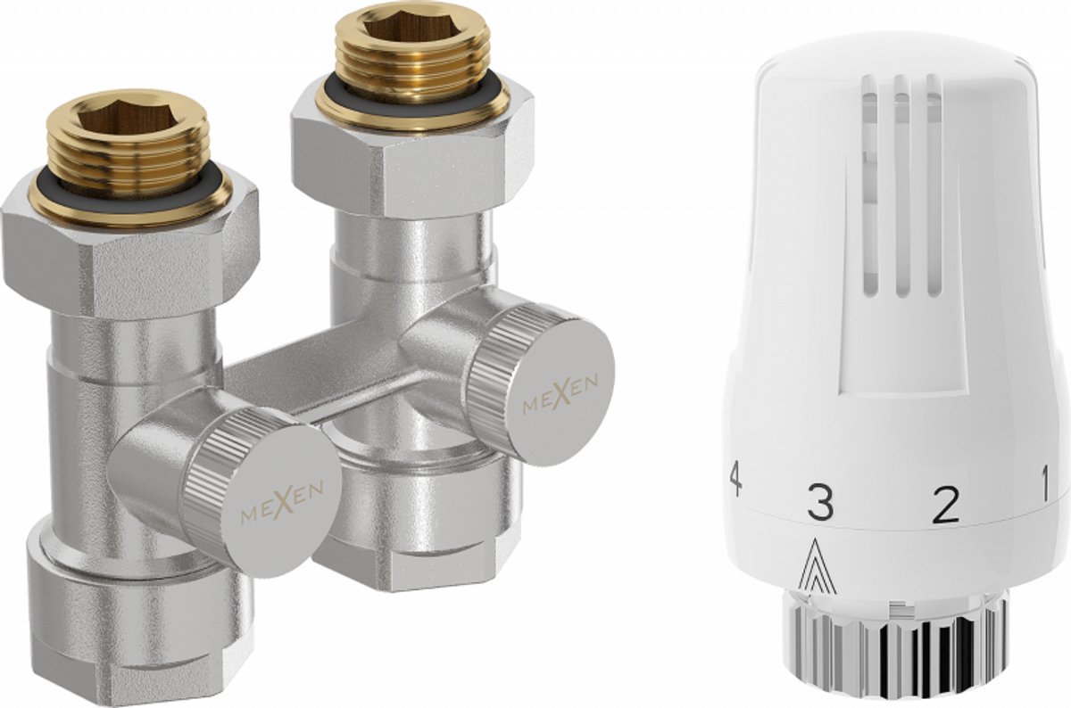 Mexen G01 thermostaatset DN50 met twee leidingen, recht 1/2"x16 mm, nikkel - W912-016-918-01