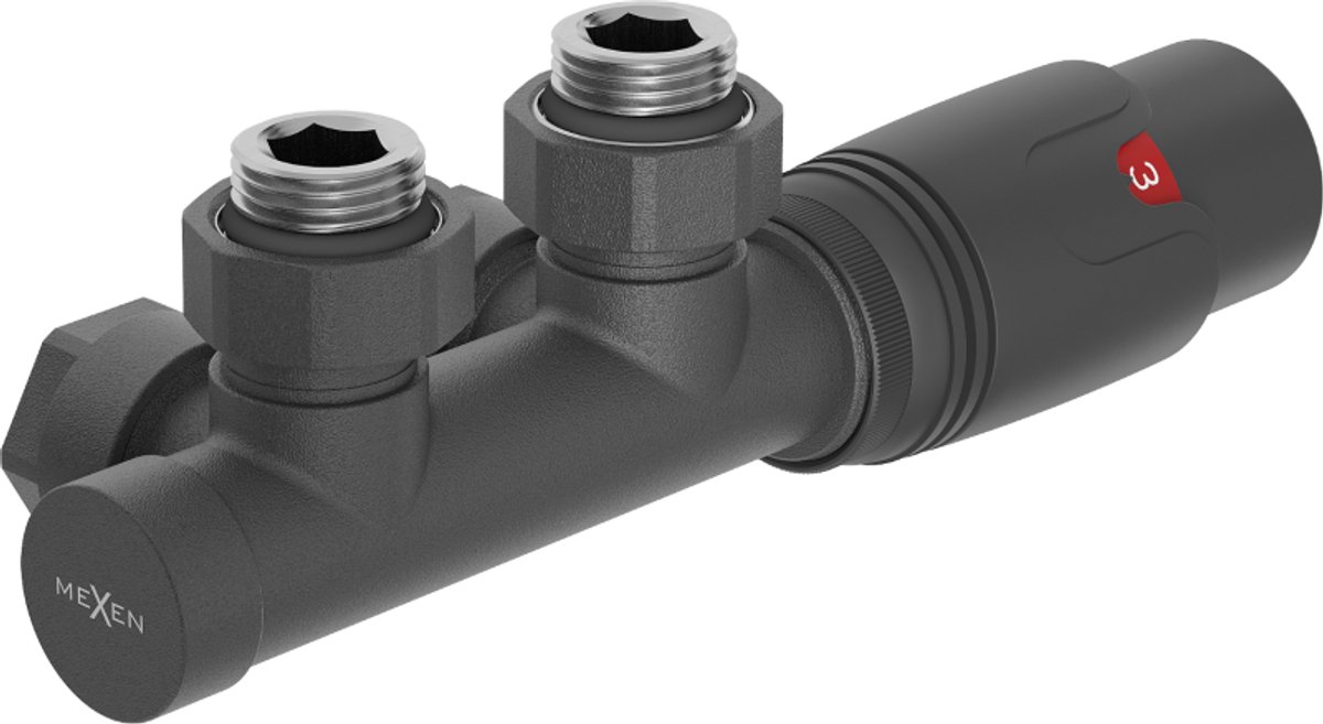 Mexen G00 hoekthermostaatset, Duplex, DN50, antraciet - W907-900-66