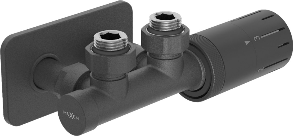 Mexen G05 hoek thermostatische set met rozet S, Duplex, DN50, antraciet - W907-958-910-66
