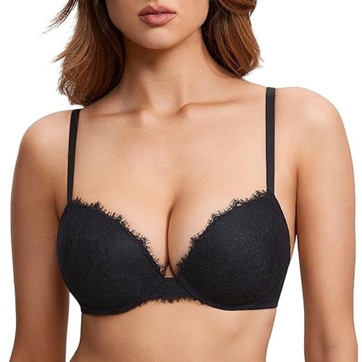 Vrouwen Push Up BH met Kant - Sexy Gewatteerde BH voor Diepe Hals