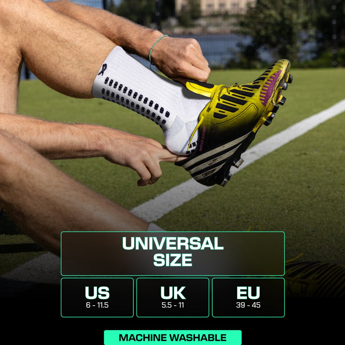 LUX Voetbalsokken met Grip – Kuitlengte – Wit – Volwassen Maat (EU 39–46 / US 6–11.5) – Antislip Voetbalsokken voor Controle en Prestaties