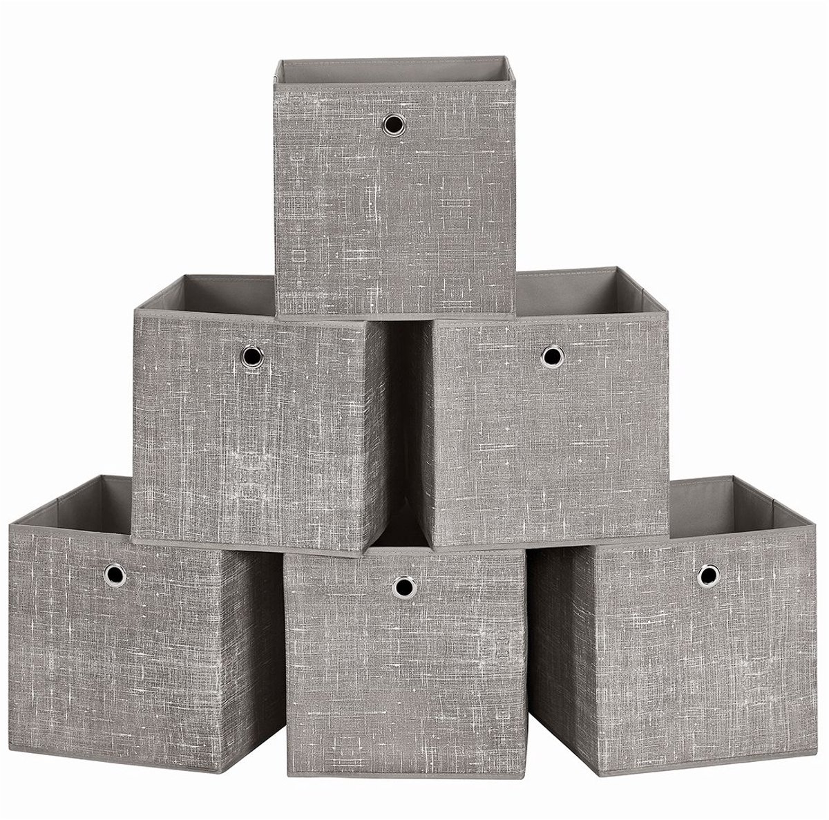 Set van 6 opvouwbare opbergdozen van non-woven stof – Grijs – Inclusief handvat – 30 x 30 x 30 cm