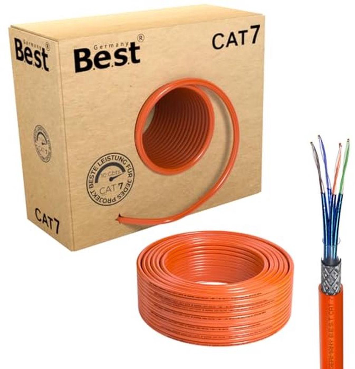 Cat 7 netwerkkabel, 10 Gbit/s S/FTP ethernetkabel, puur koper datakabel met PoE+