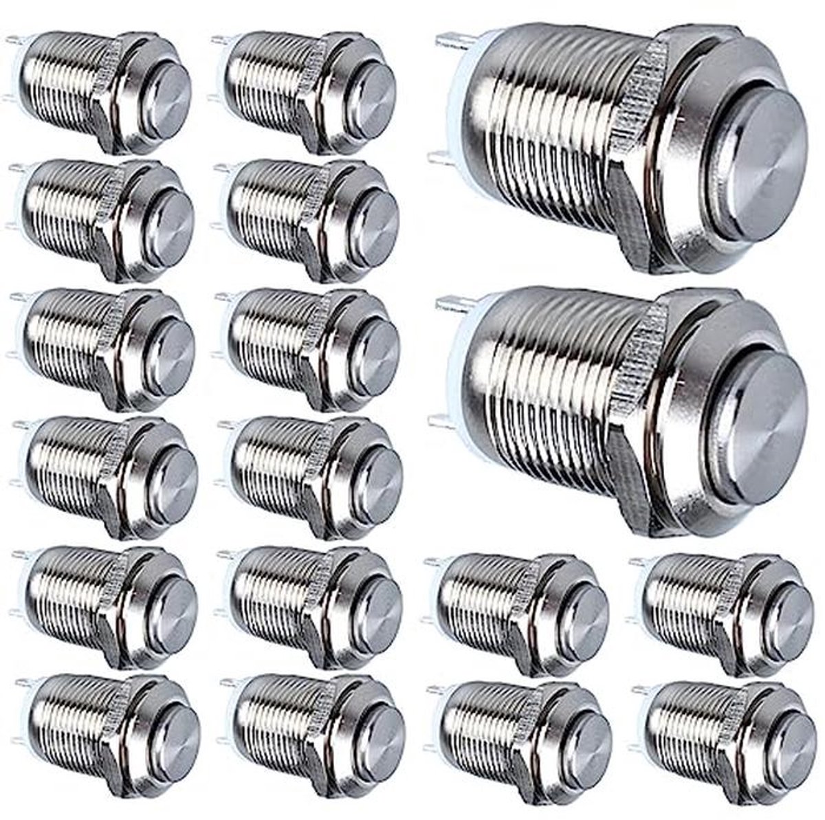 18pcs 12mm Momentary Waterdichte Drukknop Aan-Uit - Roestvrijstaal Hoog Hoofd