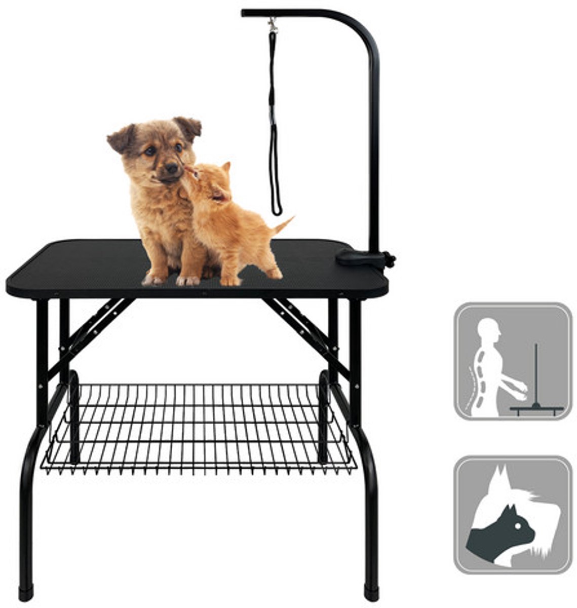 Froadp 80,5x46x76cm (klein) Hondenverzorgingstafel in hoogte verstelbaar Trimmtisch voor honden Hondenbadtafel Hondenfristafel Scheertafel Verzorgingstafel antislip met slingeren en opbergruimte tot 60 kg belastbaar