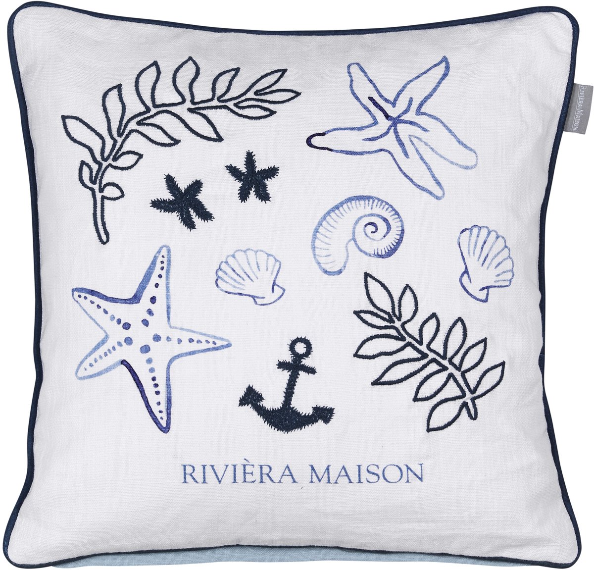 Rivièra Maison Sail Away Cushion Sierkussen - 45 x 45 cm cm - Blauw