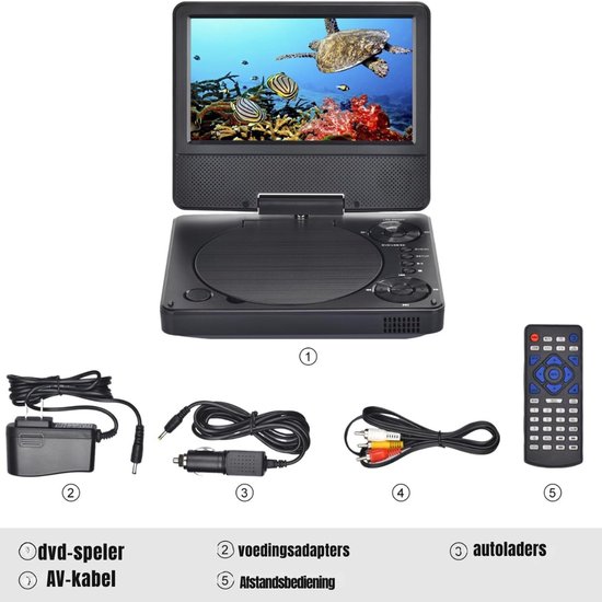 Aura® Draagbare DVD Speler - Externe DVD Speler - Externe cd Speler met Afstandsbediening - 7,5Inch Draaibaar HD-Scherm - Draagbare DVD Speler Auto - met Gamefunctie - Nederlandse Taal - Zwart - 19cm x 16cm x 4cm van aura — afbeelding 3