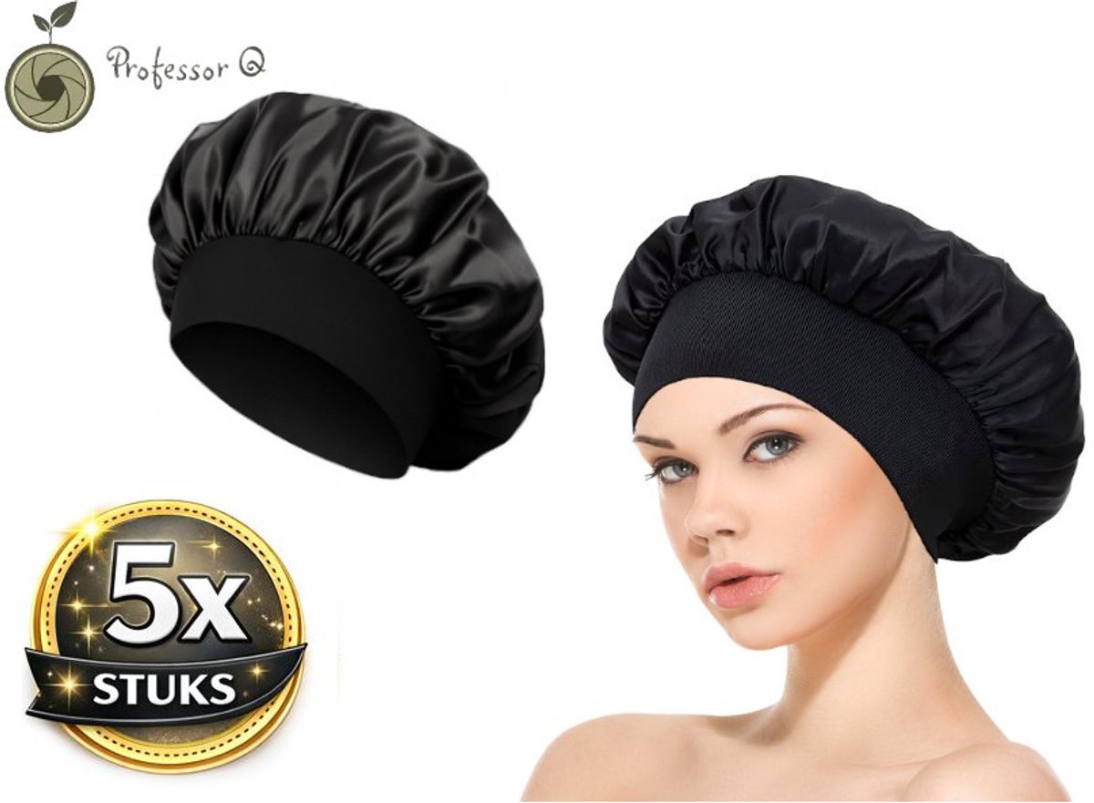 Professor Q Satijnen Slaapmuts - Slaapmuts - Satijn - Volwassenen - Dames - Satin Bonnet - Satijnen Bonnet - Met elastiek - Zwart - 5 stuks