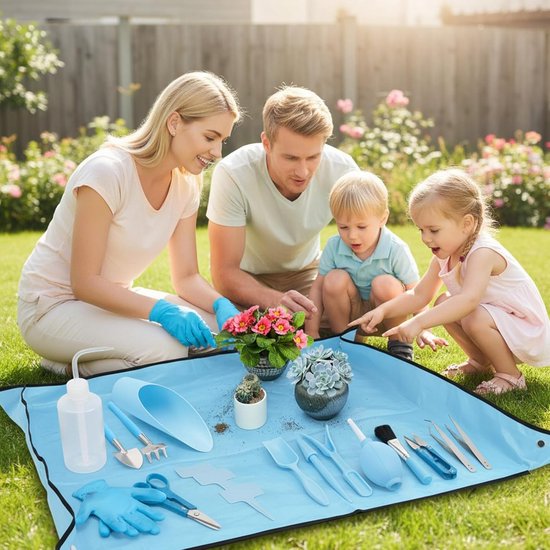 Tuin Gereedschap Set - Tuinbenodigdheden - Verpotten en Graven - Waterdichte Mat - 100x100cm Mat - Zwart Blauw — afbeelding 5