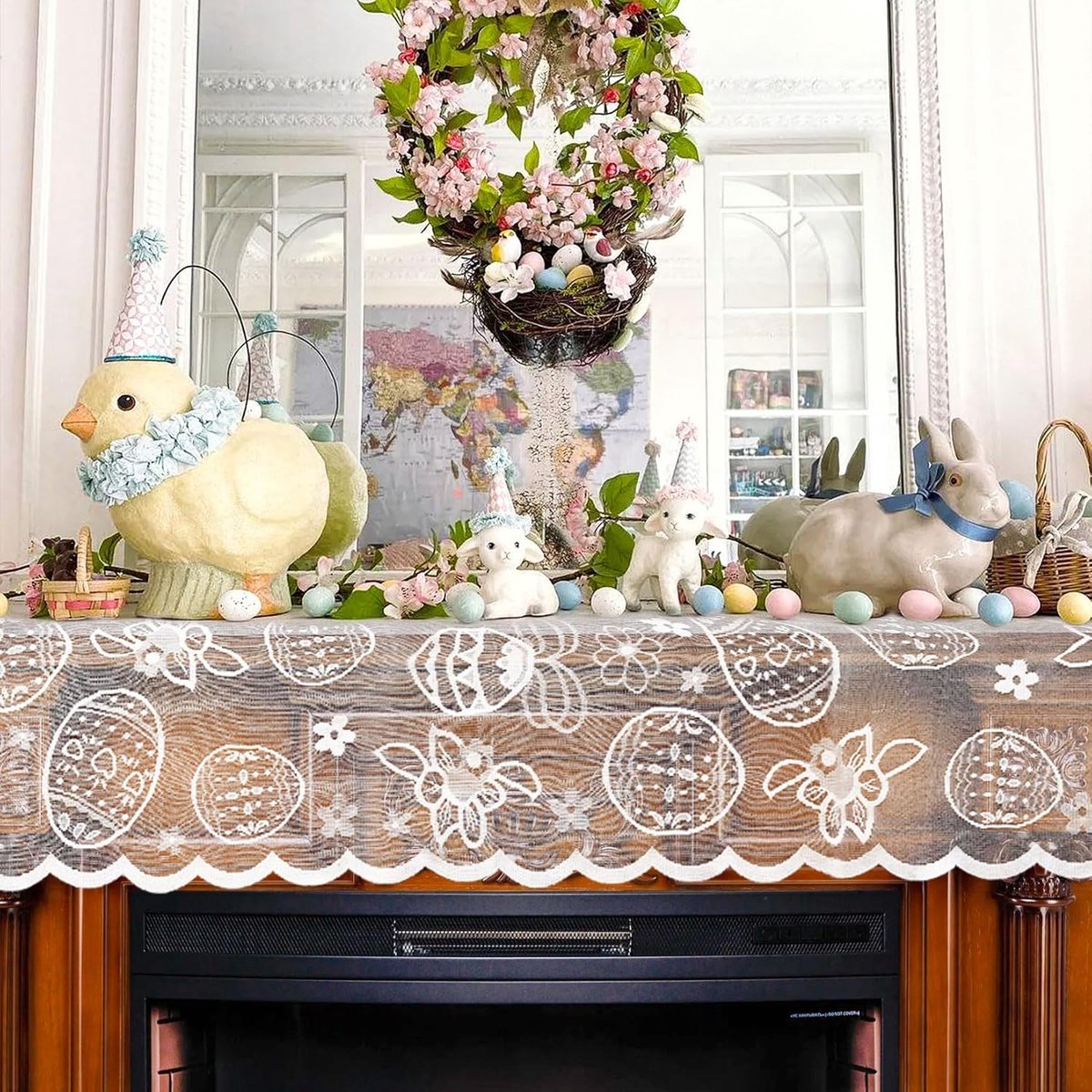 Paas Tafelloper - Lentetafelkleed - Feestelijke Decoratie - Handgemaakt Kant - 183 x 33 cm - Wit