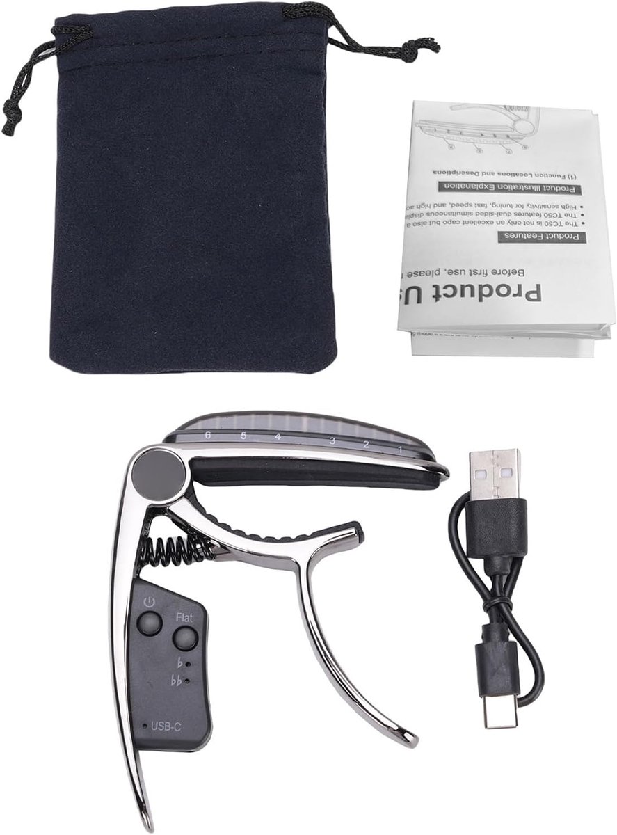Gitaar Capo Tuner - Instrument Accessoire - Snel Stemmen - 2-in-1 Design - 8 x 10 cm - Zwart