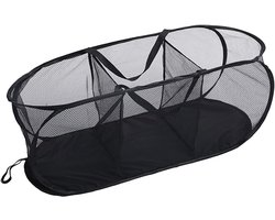 Wasmand Netweefsel - Opvouwbare Sorteerder - Ruimtebesparend Opbergen - Drie Vakken Systeem - 82 x 36 x 36 cm - Zwart