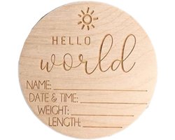 Aankondiging Teken - Geboortebord Naam - Baby Aankondiging - Ronde Houten Plaque - 10 cm Diameter - #2