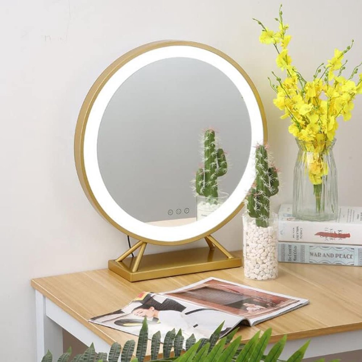 Make-up Spiegel - Verlichte Spiegel - Professionele Make-up - Drie Kleurmodi - 48 cm Vierkant - Goud