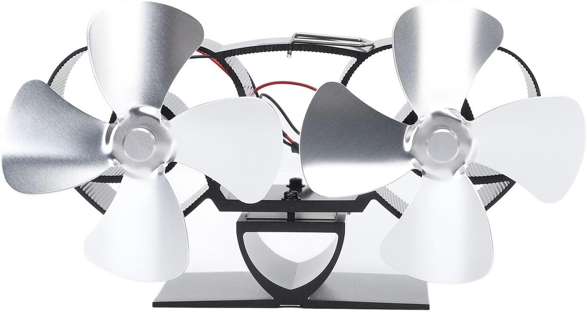 Kachel Ventilator - Warmte Aangedreven - Warmte Circulatie - Dubbel Hoofd Ontwerp - 28 x 18 x 13 cm - Zilver