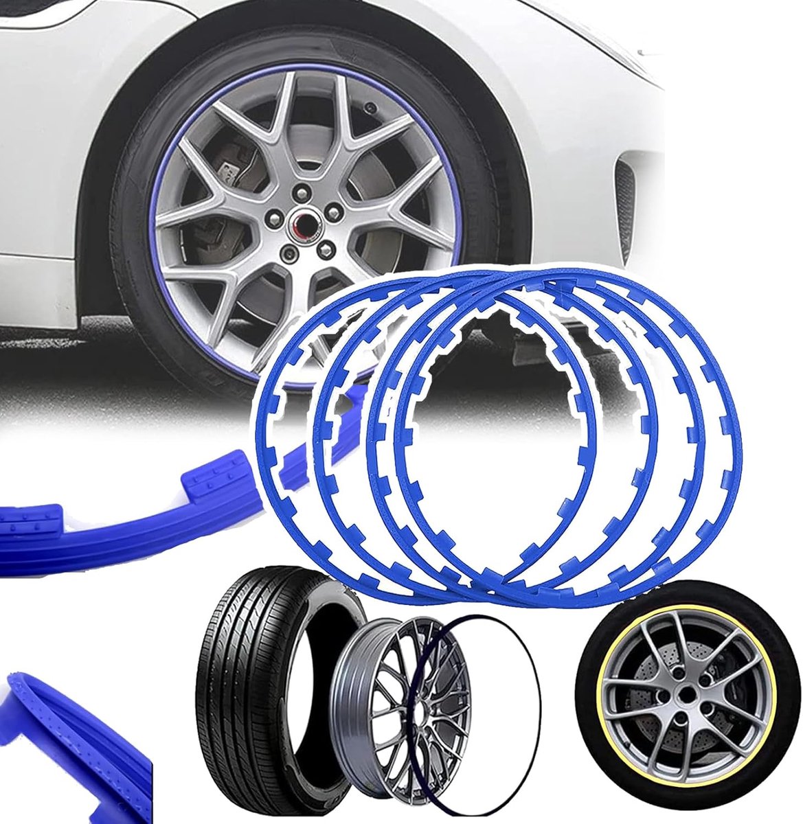 Velgbeschermers Set - Wielrand Bescherming - Krassen Voorkomen - Duurzaam Nylon Materiaal - 16-21 Inch - Blauw