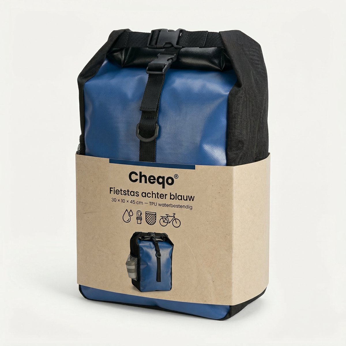 Cheqo® Fietstas - Enkele Fietstas - Fietstas Achter - Fietstas Achterop - Fietstas Bagagedrager - Fietstas Blauw - Waterdichte Fietstas - Fietstas met Clips - Fietstas met Klittenband - Fietstas met Mesh Vak — cadeau in Sport & Outdoor - foto 2