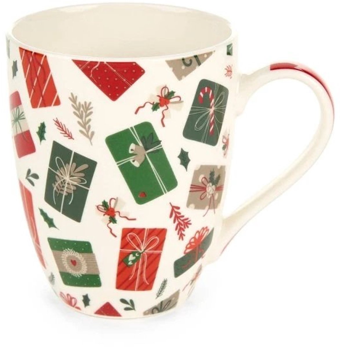 Kerstmok in cadeau verpakking - 350 ml - 10,5 cm hoog - Nuvole di Stoffa wit met cadeautjes