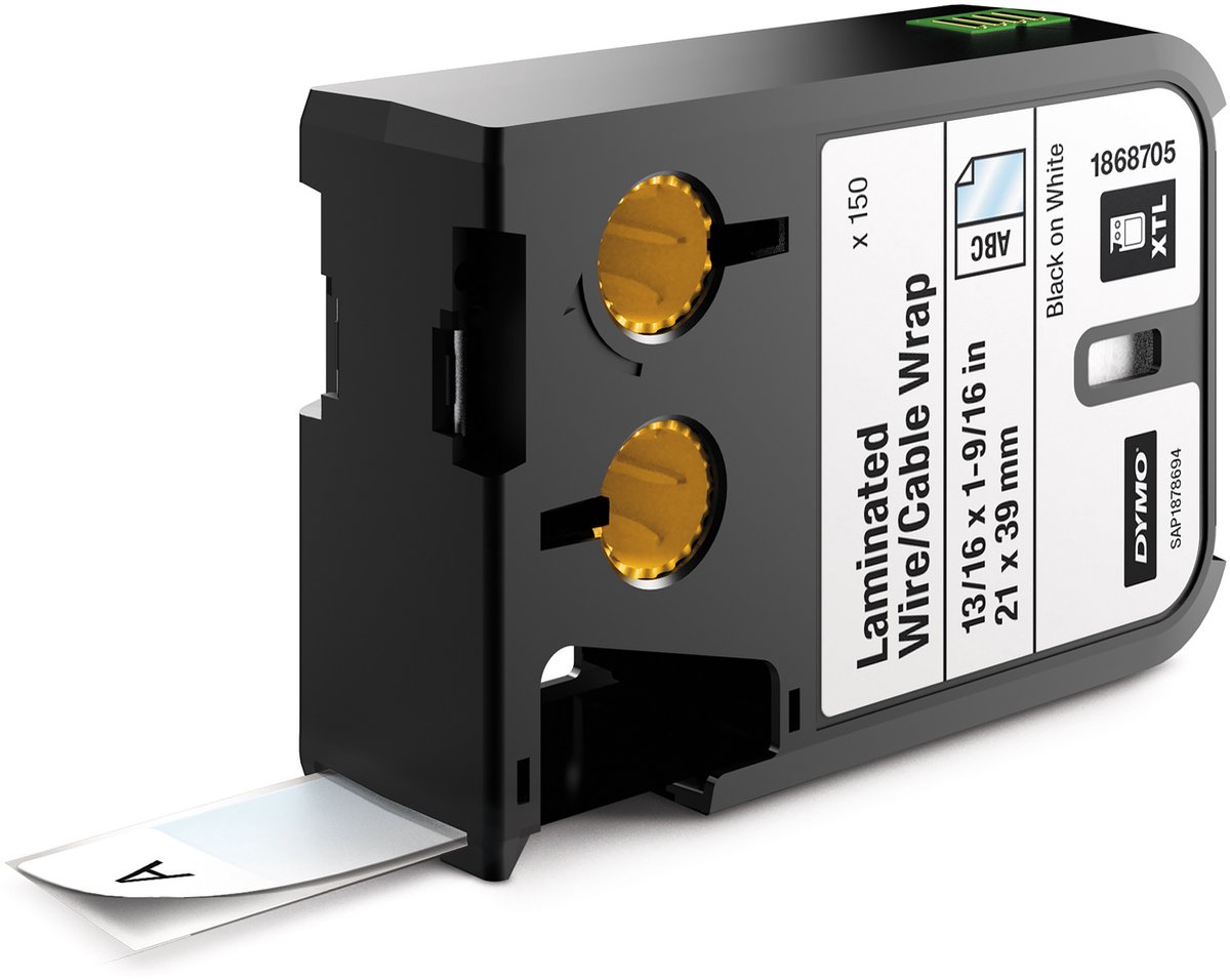 DYMO XTL gelamineerde draad-/kabelwikkel | 21 mm x 39 mm | zwart op wit