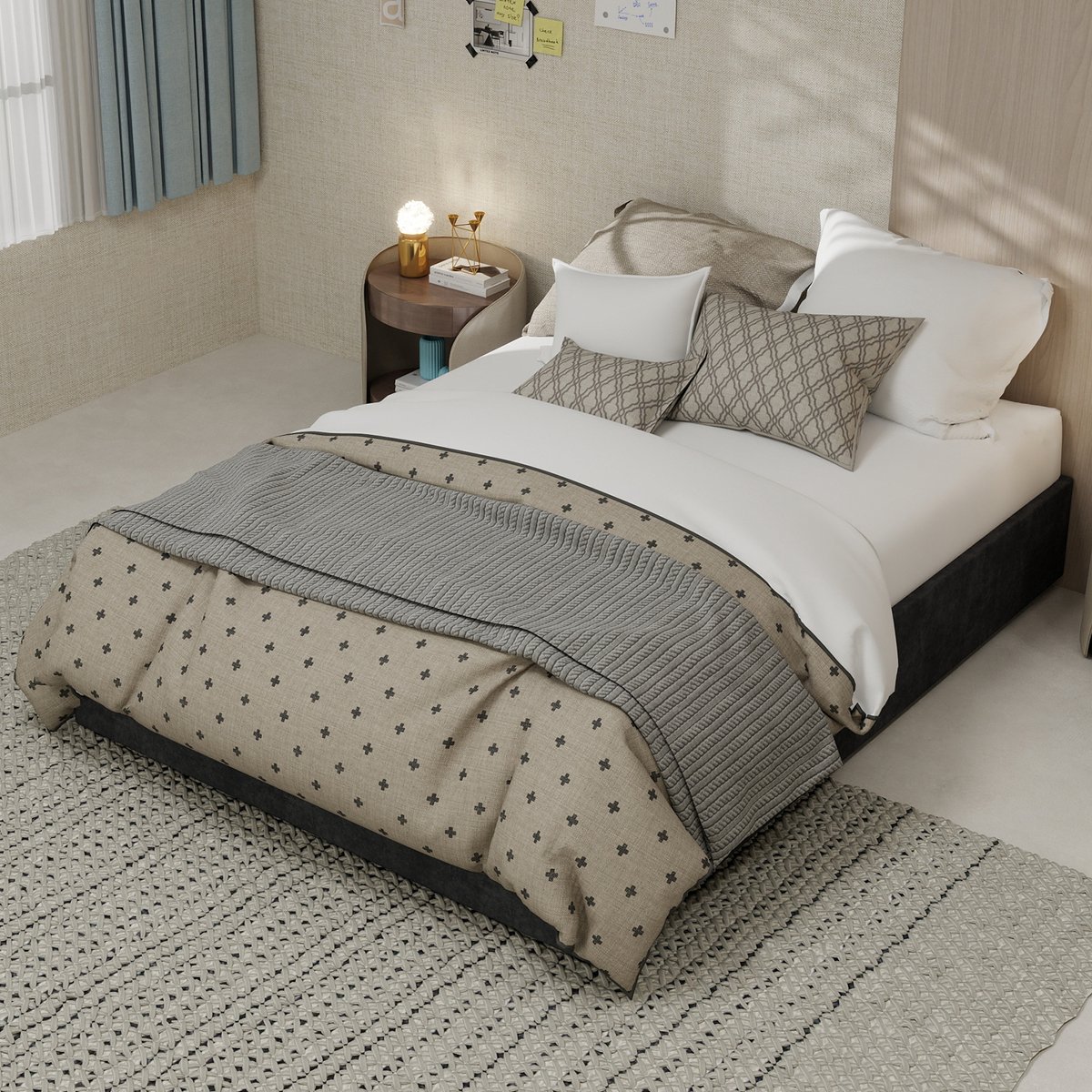 REDOM bedframe 140x200 cm – Fluweel grijs – Siernagels, lattenbodem – 1 pakket