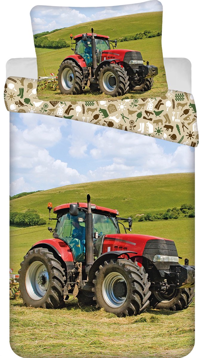Dekbedovertrek trekker rood 140 x 200 cm 70x90 cm - 100% katoen