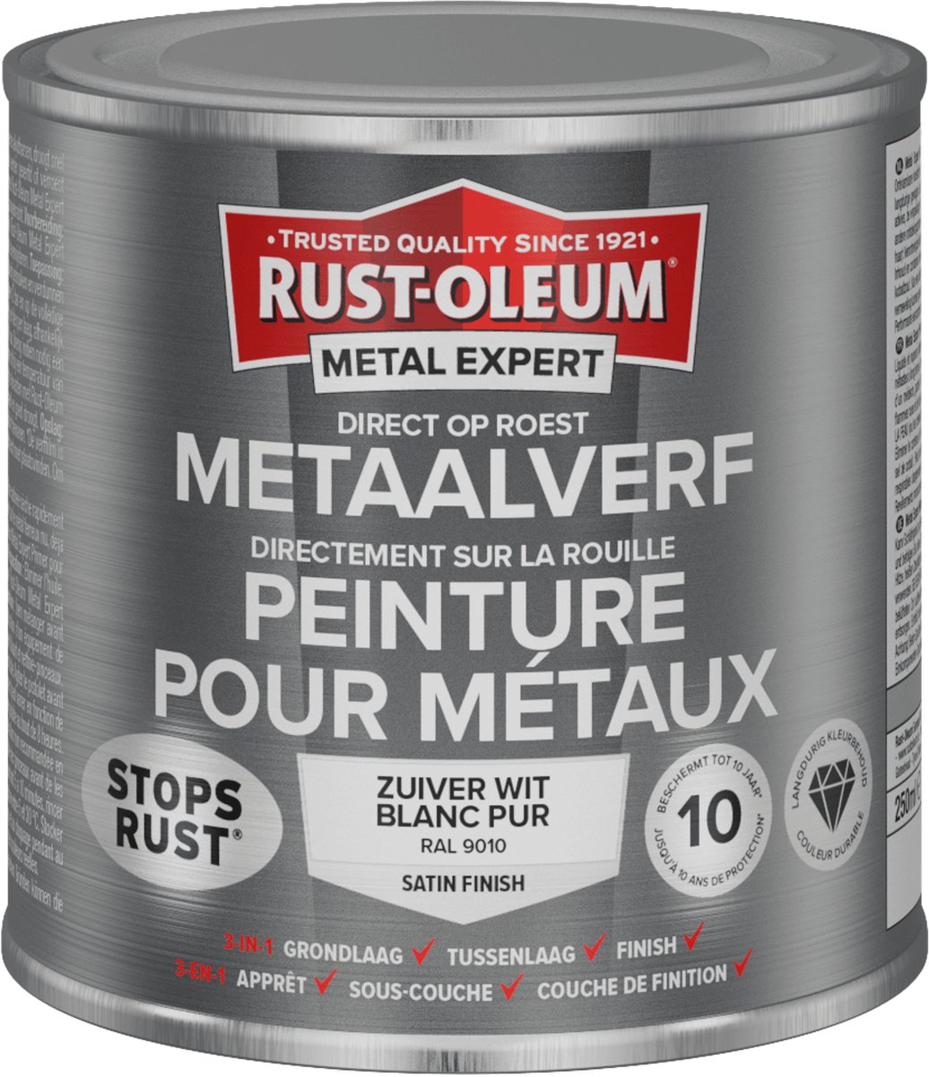 Rust-Oleum Metal Expert Direct Op Roest Metaal Verf Zijdeglans 250ml - RAL 9010