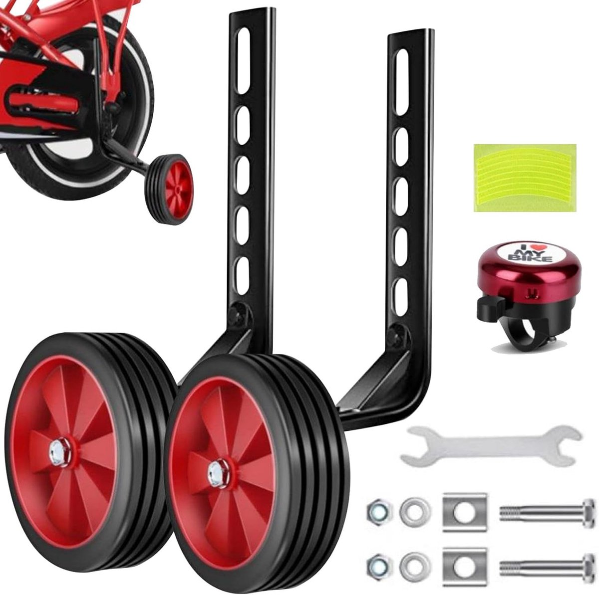Trainingswielen Fiets - Hulpwielen Kinderfiets - Veilig Leren Fietsen - Verstelbare Stabiliteit - 12-20 inch - Rood
