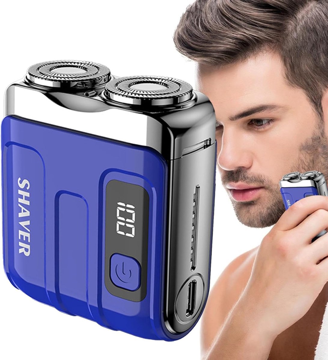 Elektrische Scheerapparaat voor Mannen - Snel Scheerapparaat met Slim Digitaal Display - Oplaadbare Baardtrimmer - Compact en Draagbaar voor Thuis en Reizen - 53x28,5x63 mm - Blauw
