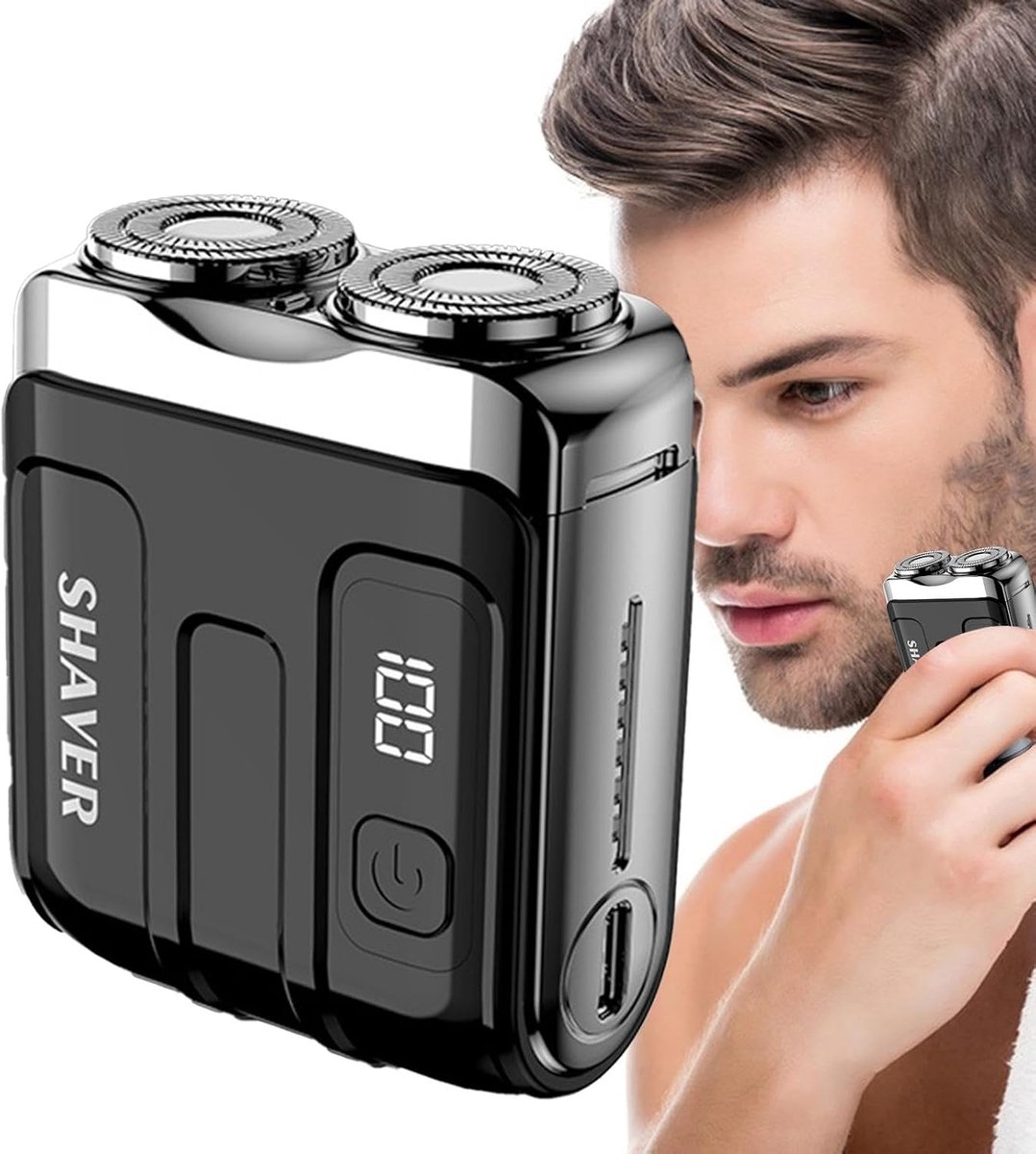 Elektrische Scheerapparaat voor Mannen - Snel Scheerapparaat met Slim Digitaal Display - Oplaadbare Baardtrimmer - Compact en Draagbaar voor Thuis en Reizen - 53x28,5x63 mm - Zwart