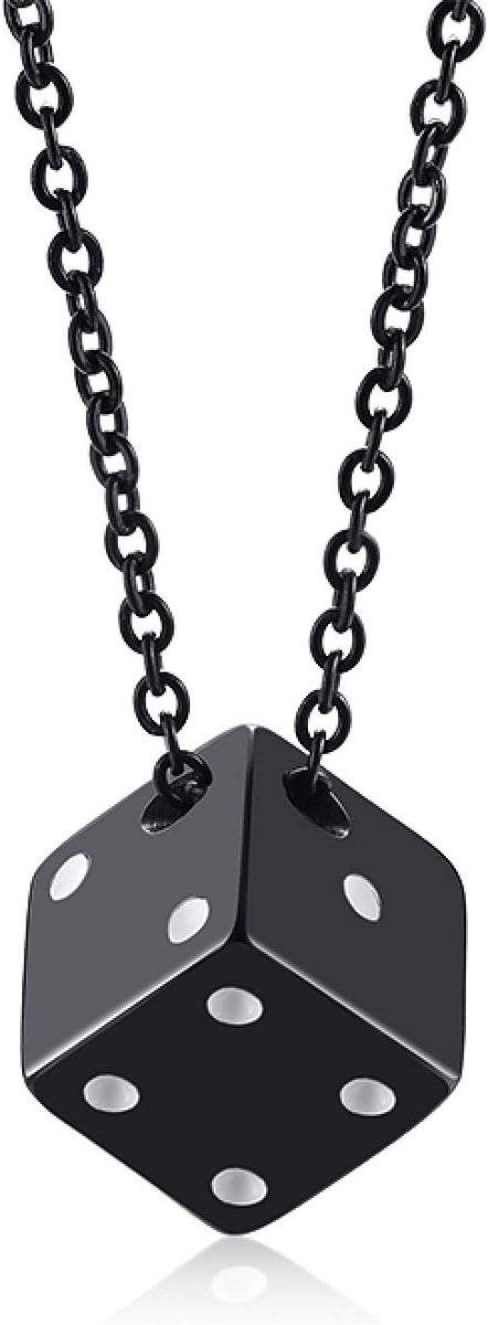 Dobbelsteen Ketting - Geluks Hanger - Dagelijks Dragen - Huidvriendelijk Materiaal - 12mm Hanger 60cm - Zilverkleurig