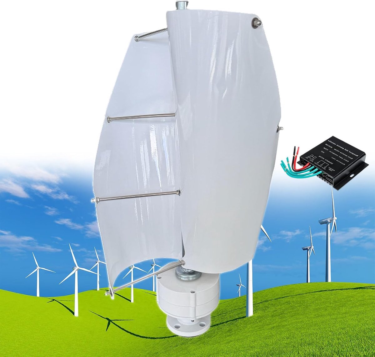 Verticale Windturbine - Energie Generator - Duurzame Stroom - MPPT Laadregelaar - 12000W 2 Bladen - Blauwgroen